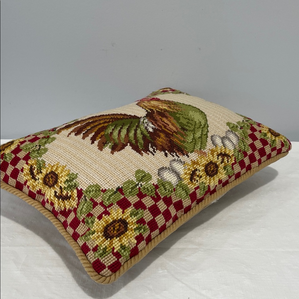 Sunflower Rooster Needlepoint decor Pillow vintage cottage farmhouse country - Picture 5 of 16
